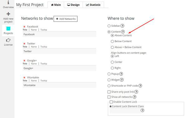 Add new project of Social Share Buttons plugin