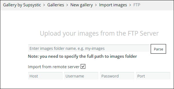 Import from FTP server in WordPress Gallery plugin