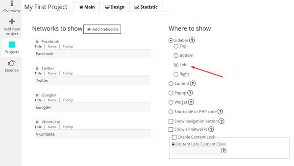 Add new project of Social Share Buttons plugin