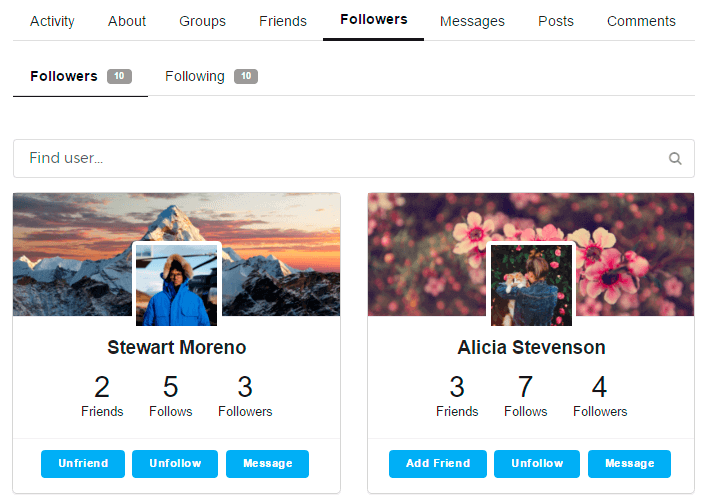 Followers tab of Membership Profile