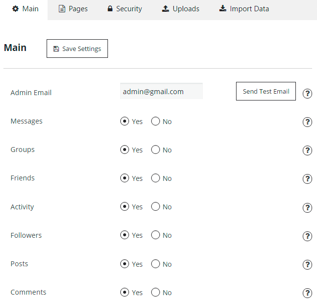 Main Settings of Membership Plugin