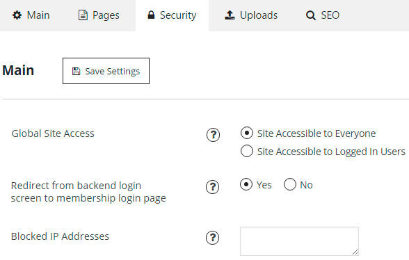 Membership Security Tab